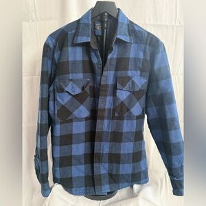 Men's Blue and Black Checkered Puffer Jacket